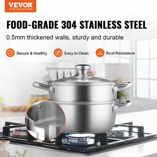 Stainless Steel Steamer Pot Set, 24 cm with 5L Stock Pot & Vegetable Tier