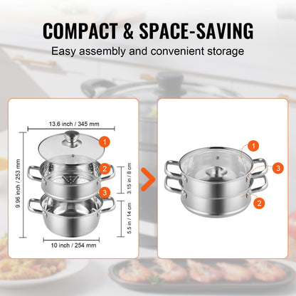VEVOR Steamer Pot, 24 cm Steamer Pot for Cooking with 5QT Stock Pot and Vegetable