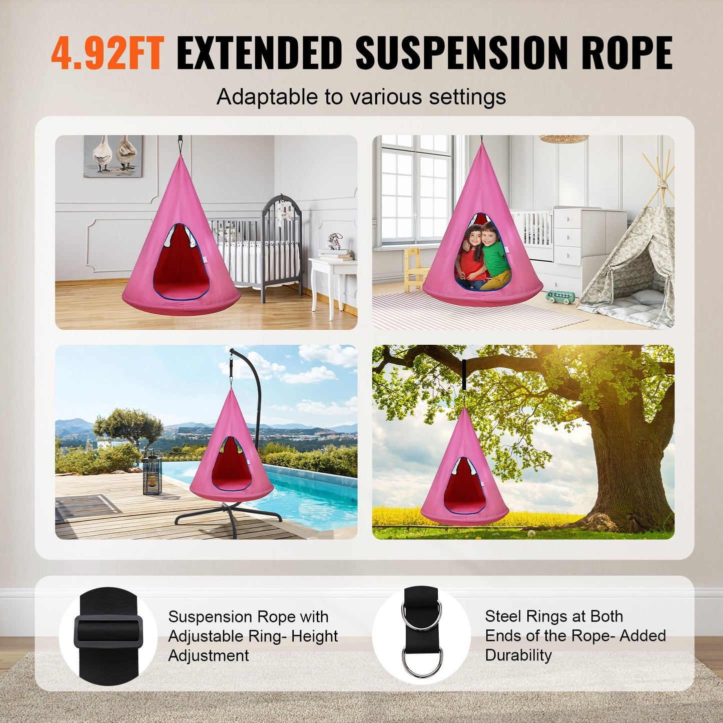 VEVOR Kids Nest Swing Chair, Hanging Hammock Chair with Adjustable Rope, Hammock