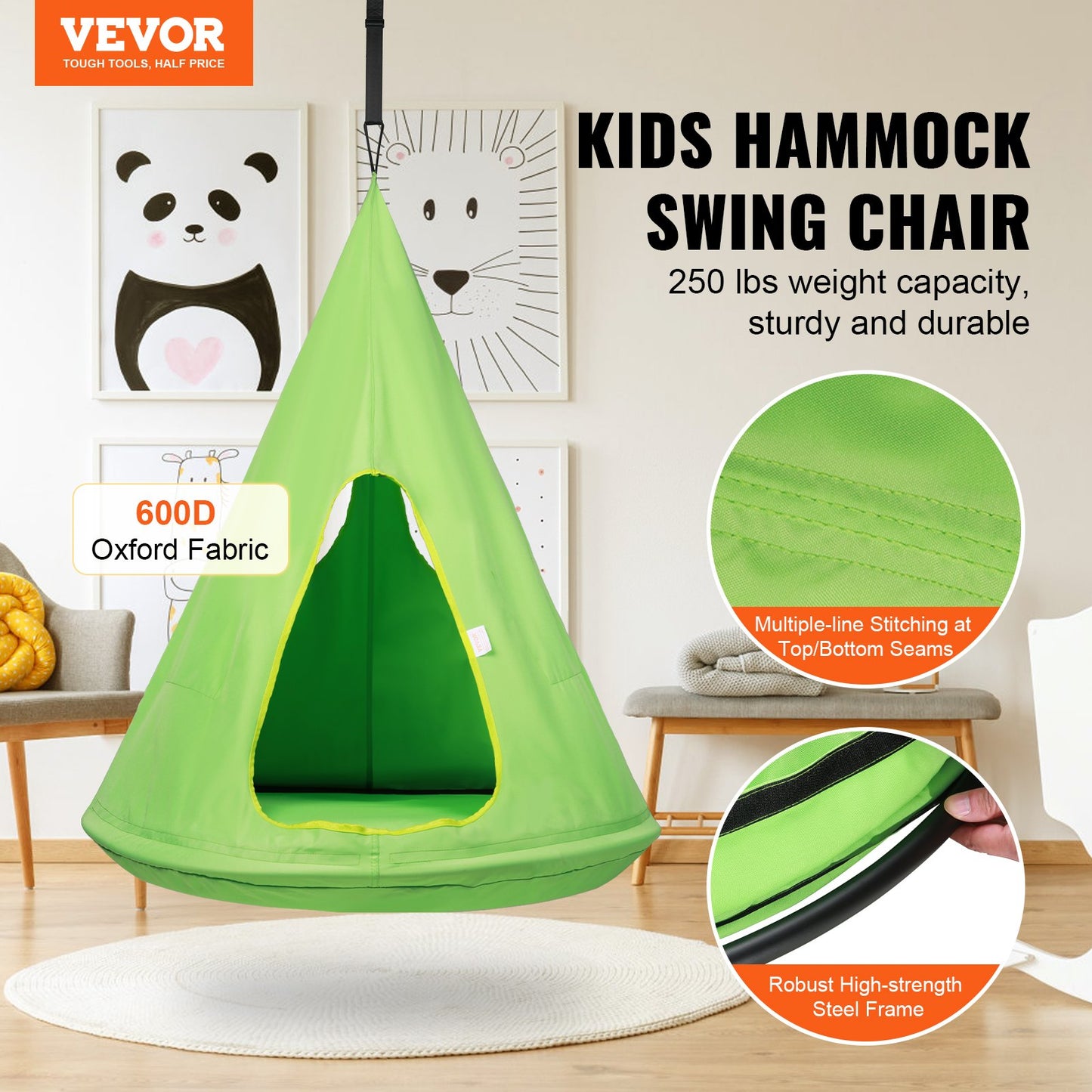 VEVOR Kids Nest Swing Chair, Hanging Hammock Chair with Adjustable Rope, Hammock