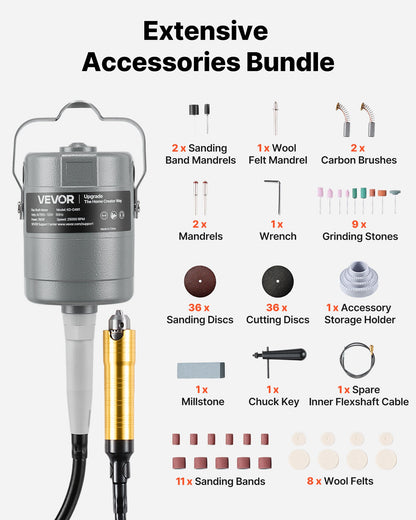 Flex Shaft Grinder, 780W 25000RPM Electric Flex Shaft Rotary Tool, Foot-Pedal Control Hanging Carver Grinder with 112PCS Accessory Kit for Sanding Buffing Polishing Cutting