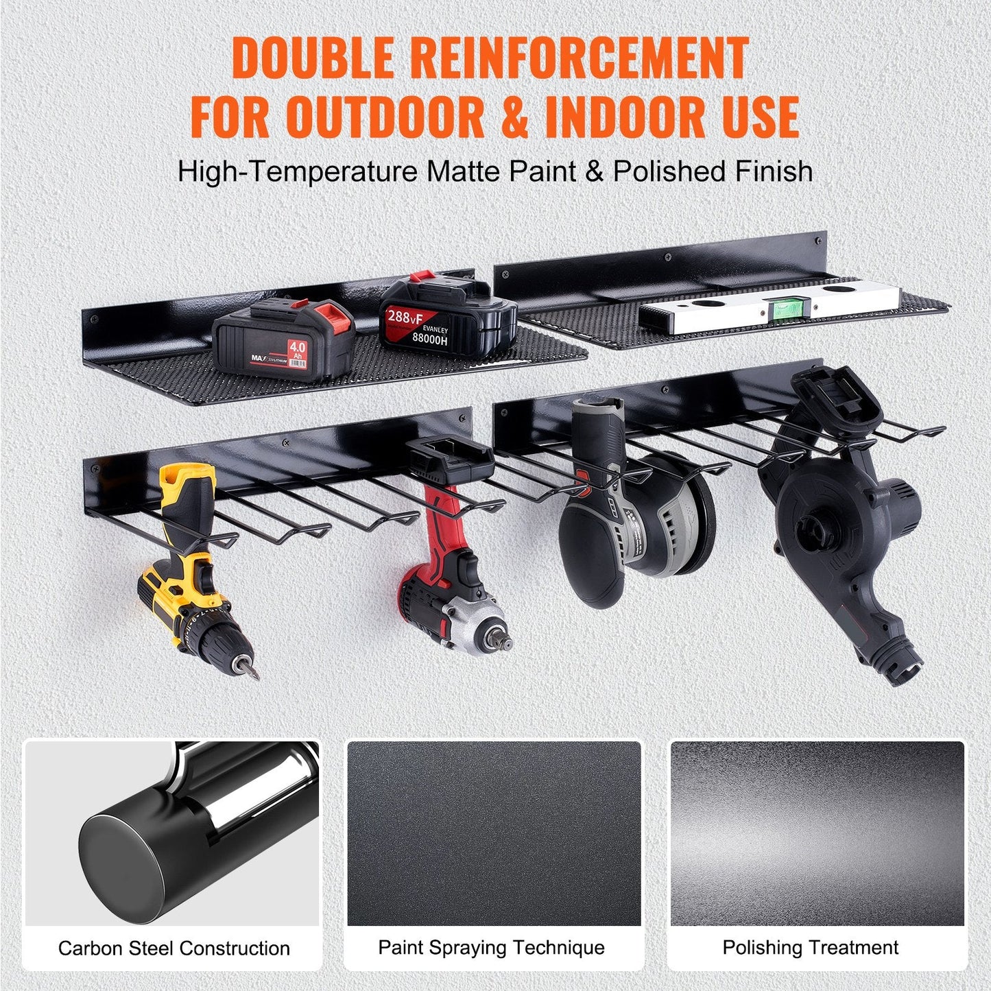 2-Pack Heavy Duty Cordless Drill Holder, 4 Slots, Wall Mount Storage Rack