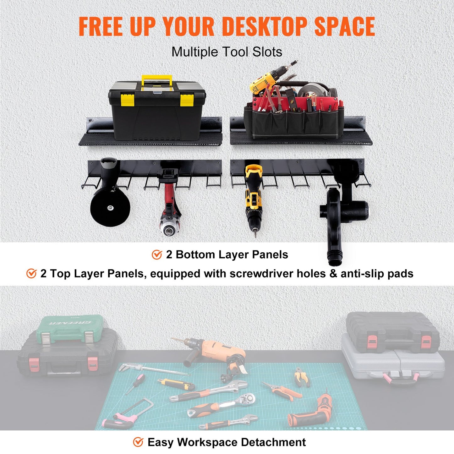 VEVOR Power Tool Organizer, 4 Slot, 2 Layers, 2 Pack Cordless Drill Holder Wall