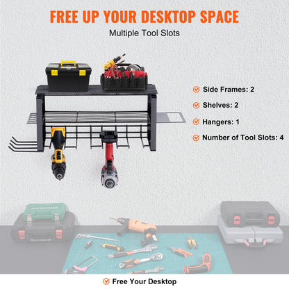 VEVOR Power Tool Organizer, 4 Slot, 3 Layers, Cordless Drill Holder Wall Mount,