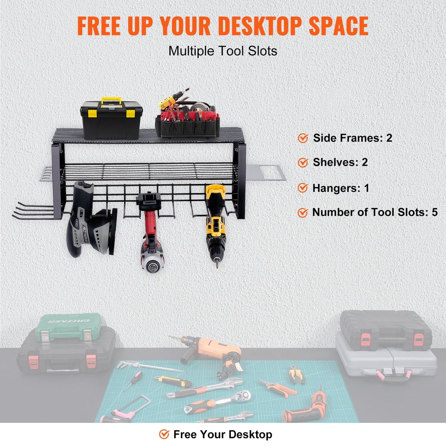 Heavy Duty 3-Layer Power Tool Organizer, 5 Slots, Holds Up to 30 kg