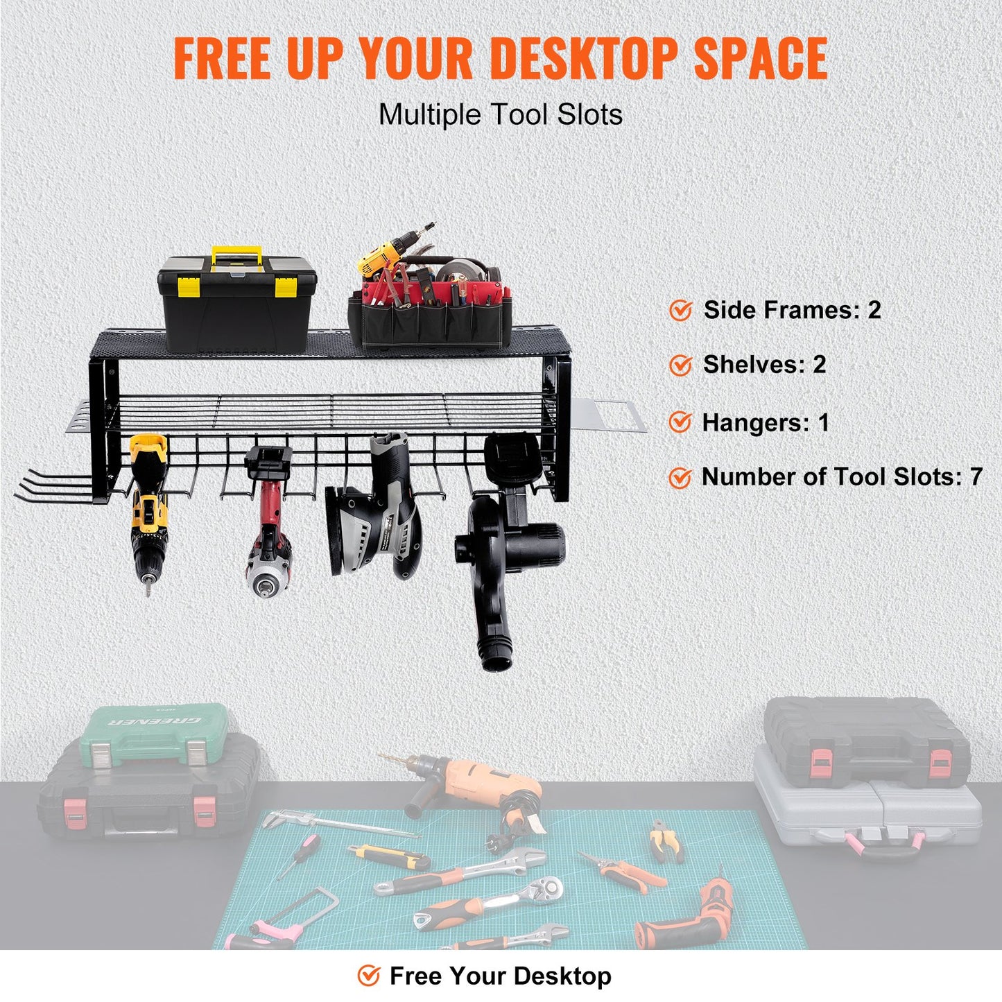 VEVOR Power Tool Organizer, 7 Slot, 3 Layers, Cordless Drill Holder Wall Mount,