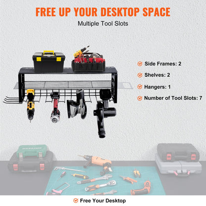 VEVOR Power Tool Organizer, 7 Slot, 3 Layers, Cordless Drill Holder Wall Mount,