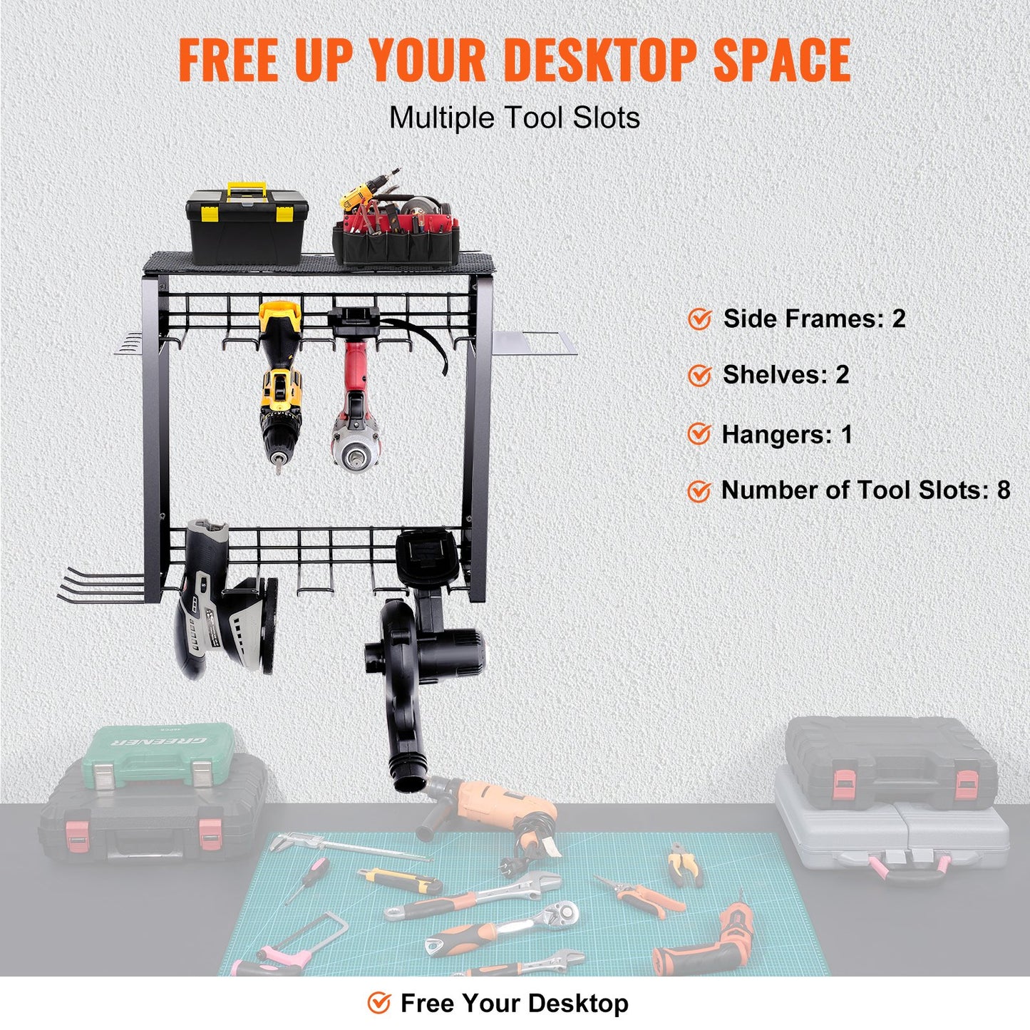 VEVOR Power Tool Organizer, 8 Slot, 3 Layers, Cordless Drill Holder Wall Mount,