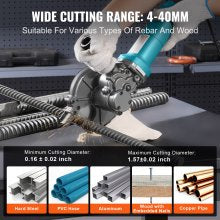 1100W Electric Rebar Cutter, 4-40mm Cutting, 5.75kg, Copper Motor, Black/Blue