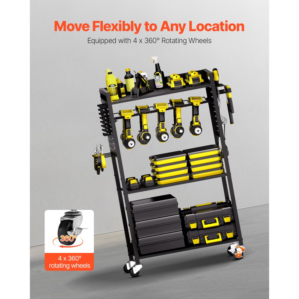 VEVOR 4-tier Tool Organizer Cart on Wheels 150 lbs Garage Cart for Workshop