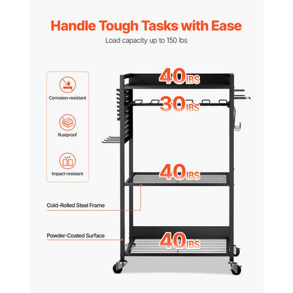 VEVOR 4-tier Tool Organizer Cart on Wheels 150 lbs Garage Cart for Workshop