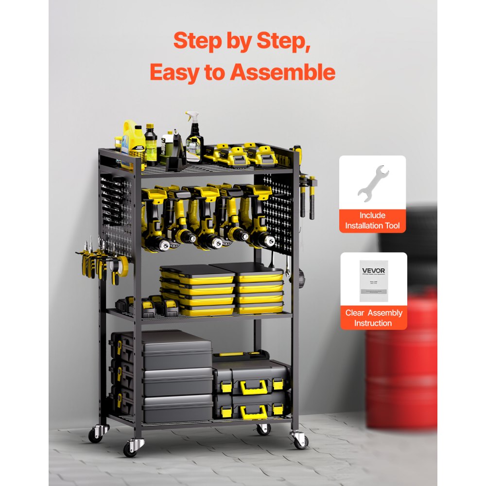 VEVOR 4-tier Tool Organizer Cart on Wheels 150 lbs Garage Cart for Workshop