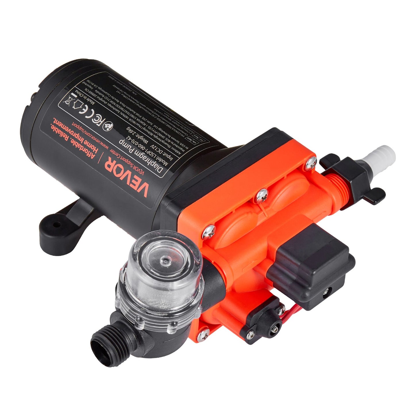 RV Water Pump, 12V DC 6 GPM (22.7 L/min), 4-Chamber Self-Priming Diaphragm Water Pump with Automatic Pressure Switch, 70 PSI Max Pressure, On Demand for RV, Caravan, Marine, Yacht, Car Washing