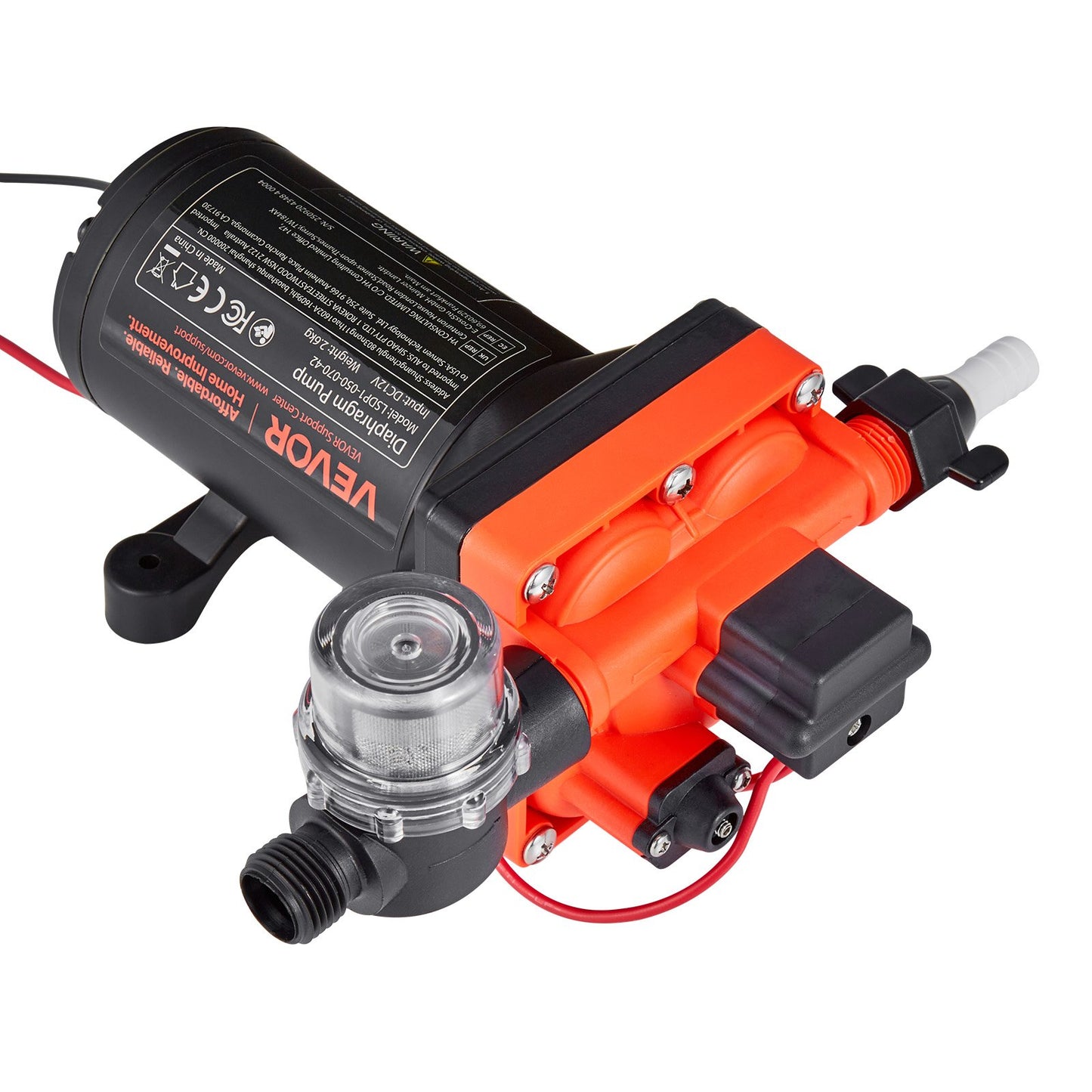 RV Water Pump, 12V DC 5 GPM (18.9 L/min), 4-Chamber Self-Priming Diaphragm Water Pump with Automatic Pressure Switch, 70 PSI Max Pressure, On Demand for RV, Caravan, Marine, Yacht, Car Washing