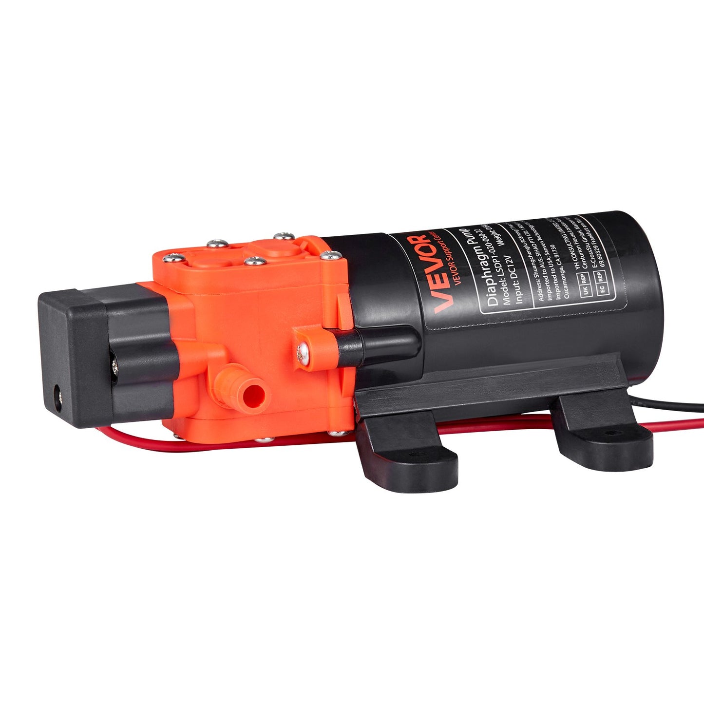 Water Pressure Pump, 12V DC 1.2 GPM (4.5 L/min), 2-Chamber Self-Priming Diaphragm Water Pump with 2 Hose Clamps, 80 PSI Max Pressure, Quiet Operation, for RV, Caravan, Marine, Garden Irrigation