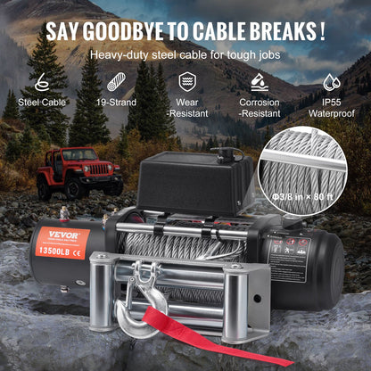 VEVOR Electric Winch Truck 6123 kg Steel Cable IP65 Waterproof Remote Control