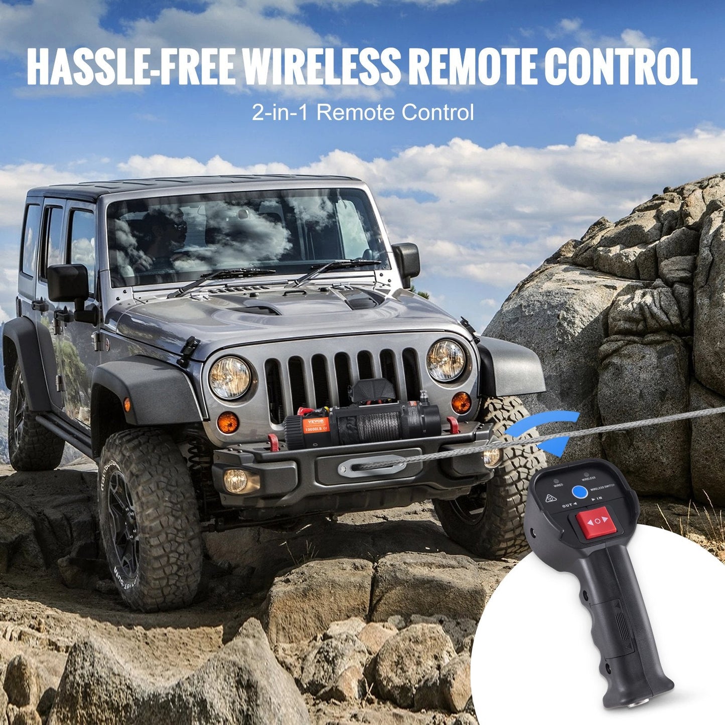Electric Winch 4536 kg Capacity, 8.9 mm x 25.9 m Rope, Wireless Remote, IP67