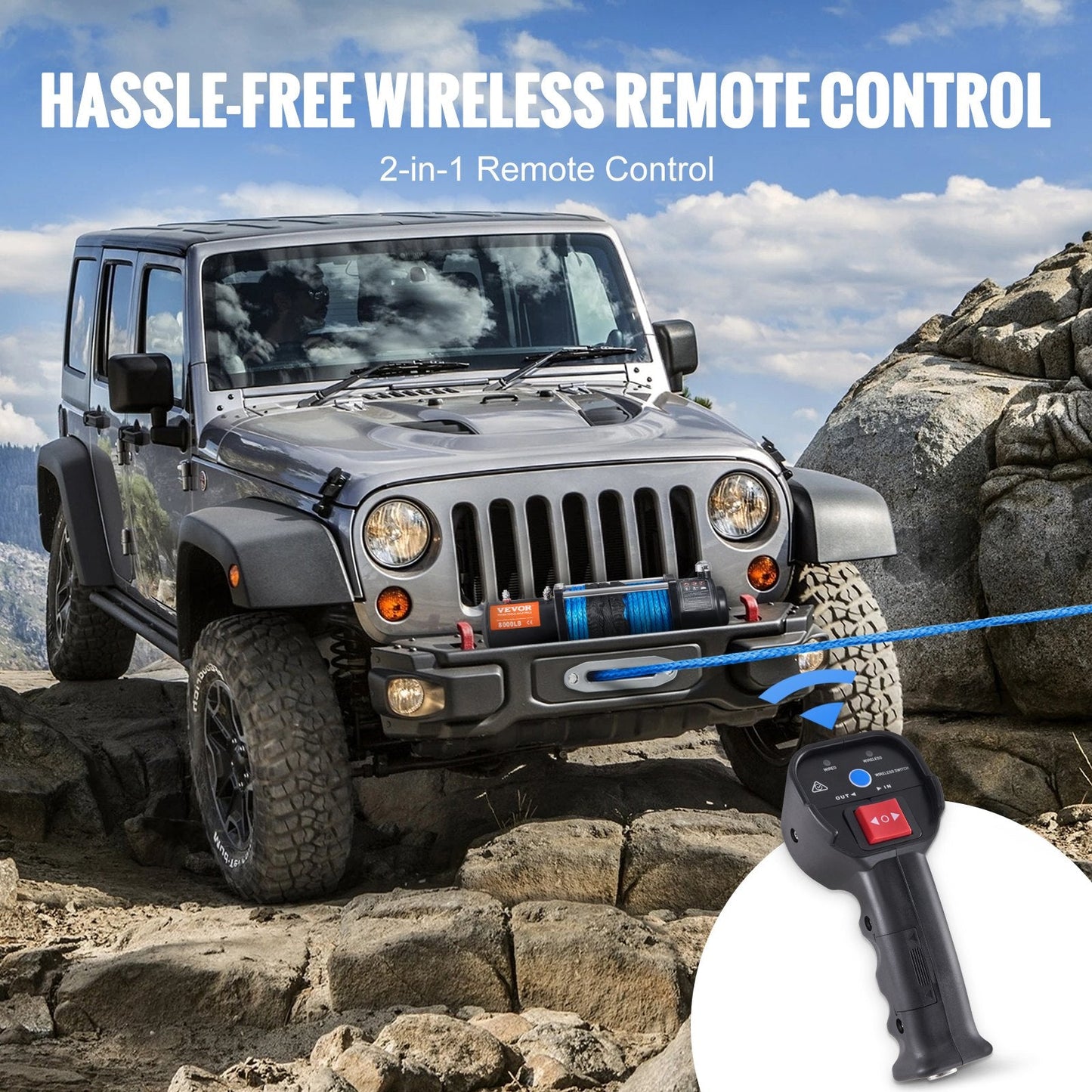 Electric Winch 3629 kg Capacity, 8.9 mm x 25.9 m Rope, Wireless Remote, Waterproof