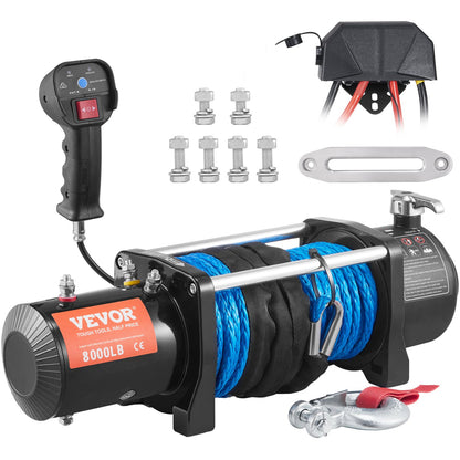 VEVOR Electric Winch, 3629 kg Load Capacity Nylon Rope Winch, IP67 8.9 mm x 25.9