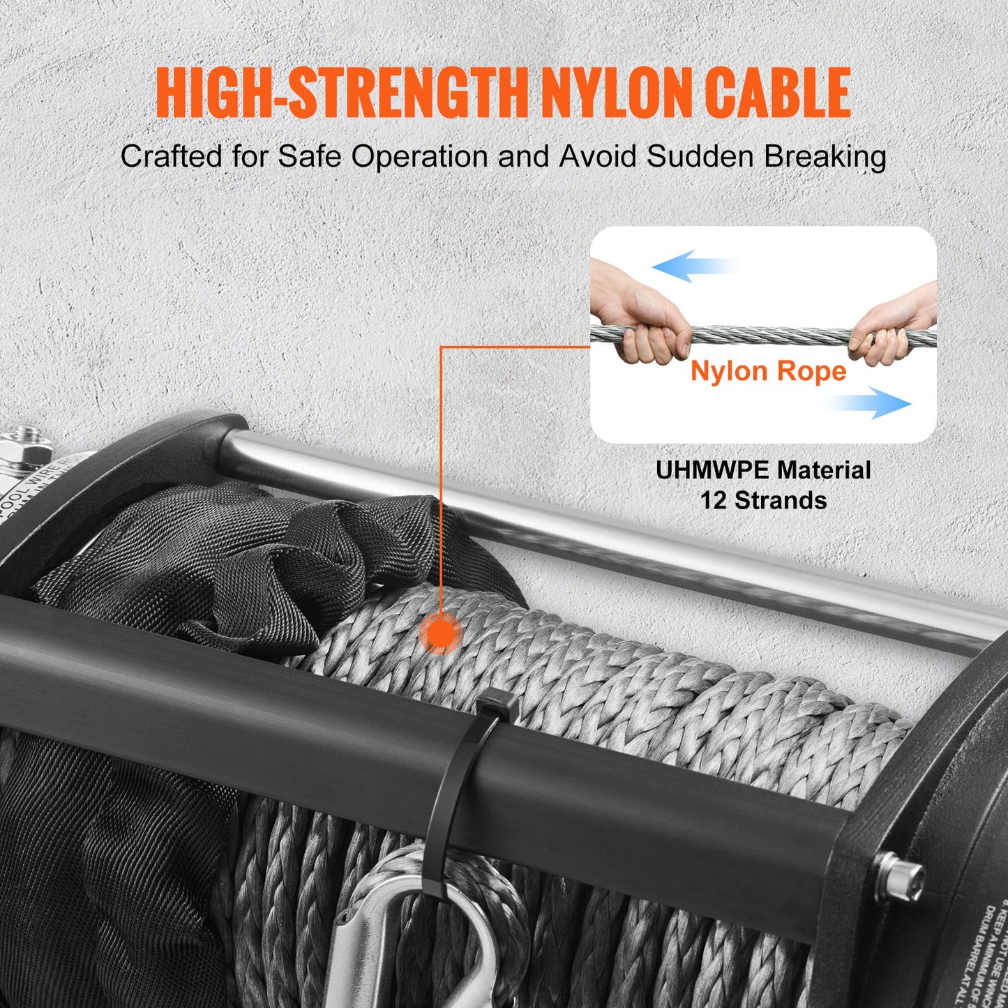 VEVOR Electric Winch, 5897 kg Load Capacity Nylon Rope Winch, IP67 9.5 mm x 25.9