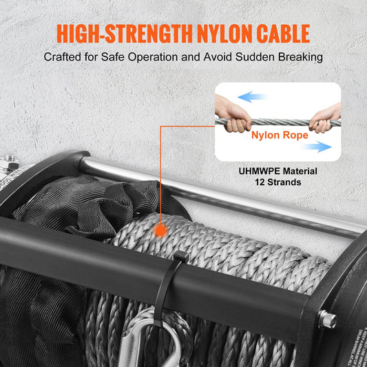 Electric Winch, 5897 kg Capacity, Wireless Remote, IP67, 9.5 mm x 25.9 m Rope