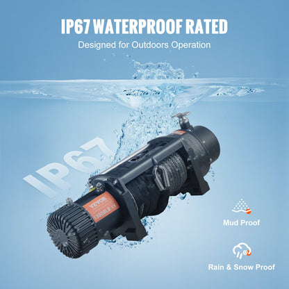 VEVOR Electric Winch, 5897 kg Load Capacity Nylon Rope Winch, IP67 9.5 mm x 25.9