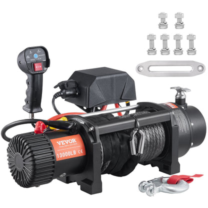 Electric Winch, 5897 kg Capacity, Wireless Remote, IP67, 9.5 mm x 25.9 m Rope