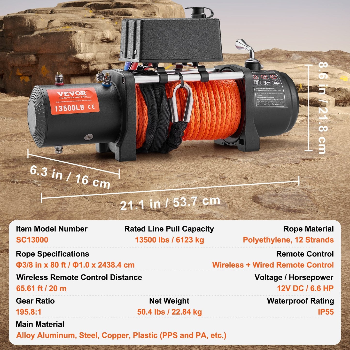 Electric Truck Winch with 6123 kg Capacity & Wireless Remote Control