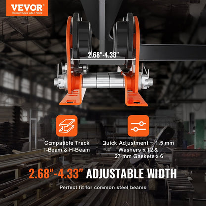 Electric Hoist Trolley, 1 Ton Capacity, Adjustable for 0.68-1.10 m Beam Width