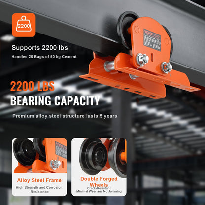 Electric Hoist Trolley, 1 Ton Capacity, Adjustable for 0.68-1.10 m Beam Width
