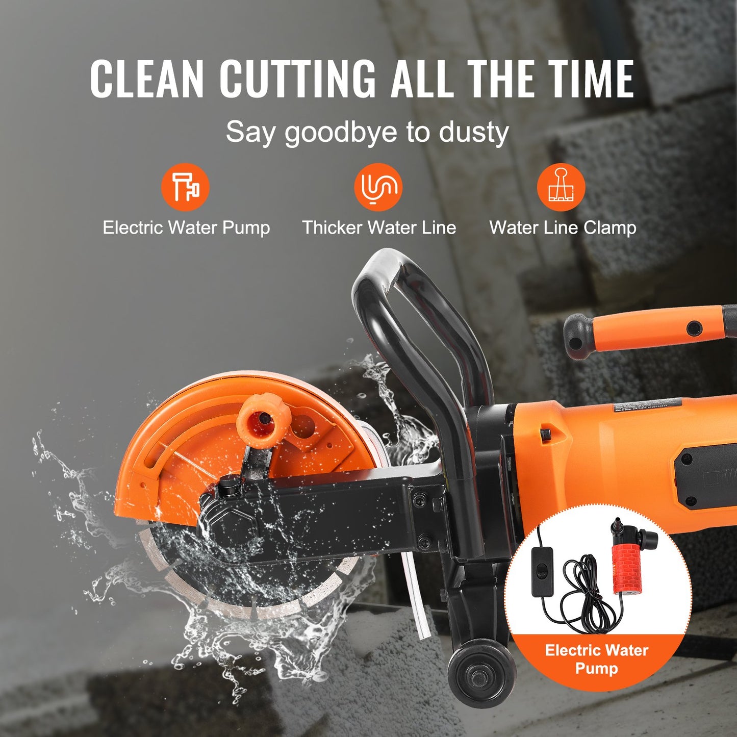 VEVOR Electric Concrete Saw, 7 in Circular Saw Cutter, 2000 W High Power with Max.