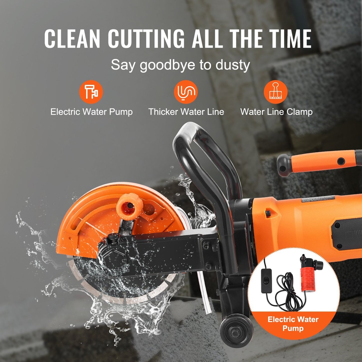 Electric Concrete Cutter, 2000W, 0.18m Blade, 63mm Depth, Wet/Dry Use