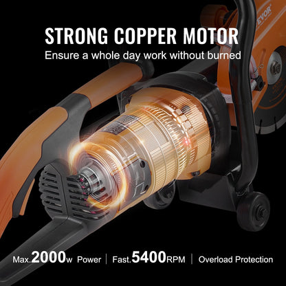 Electric Concrete Cutter, 2000W, 0.18m Blade, 63mm Depth, Wet/Dry Use