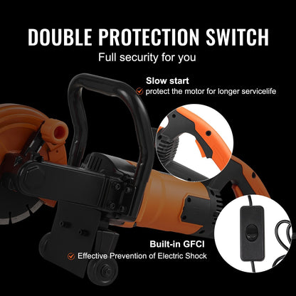 Electric Concrete Cutter, 2000W, 0.18m Blade, 63mm Depth, Wet/Dry Use