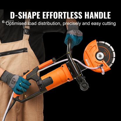 Electric Concrete Cutter, 2000W, 0.18m Blade, 63mm Depth, Wet/Dry Use