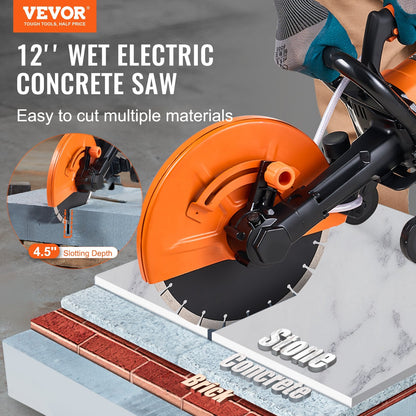 Electric Concrete Saw with Water Pump, 30.5cm Blade, 13.2kg, 5200 RPM