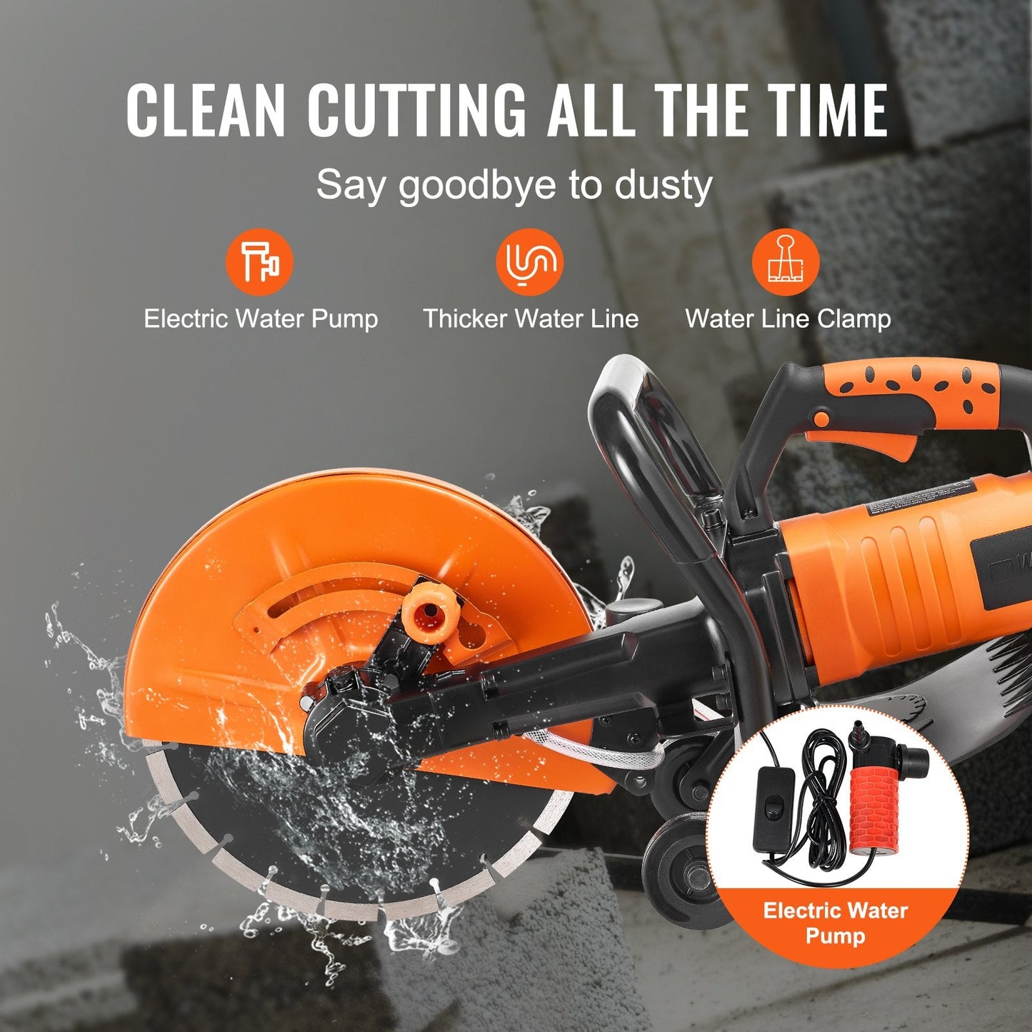 Electric Concrete Saw with Water Pump, 30.5cm Blade, 13.2kg, 5200 RPM