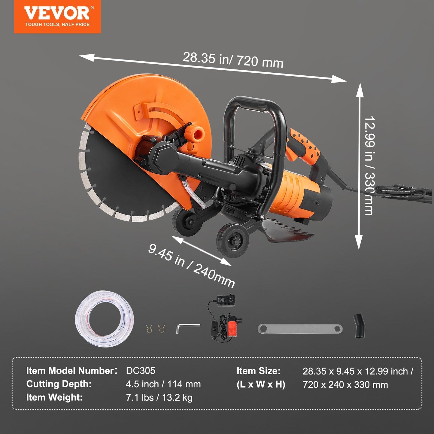 Electric Concrete Saw with Water Pump, 30.5cm Blade, 13.2kg, 5200 RPM