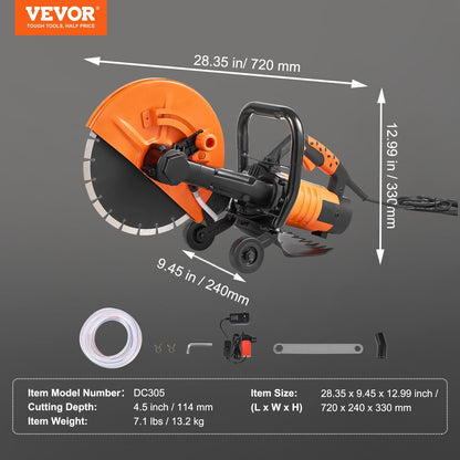 Electric Concrete Saw with Water Pump, 30.5cm Blade, 13.2kg, 5200 RPM