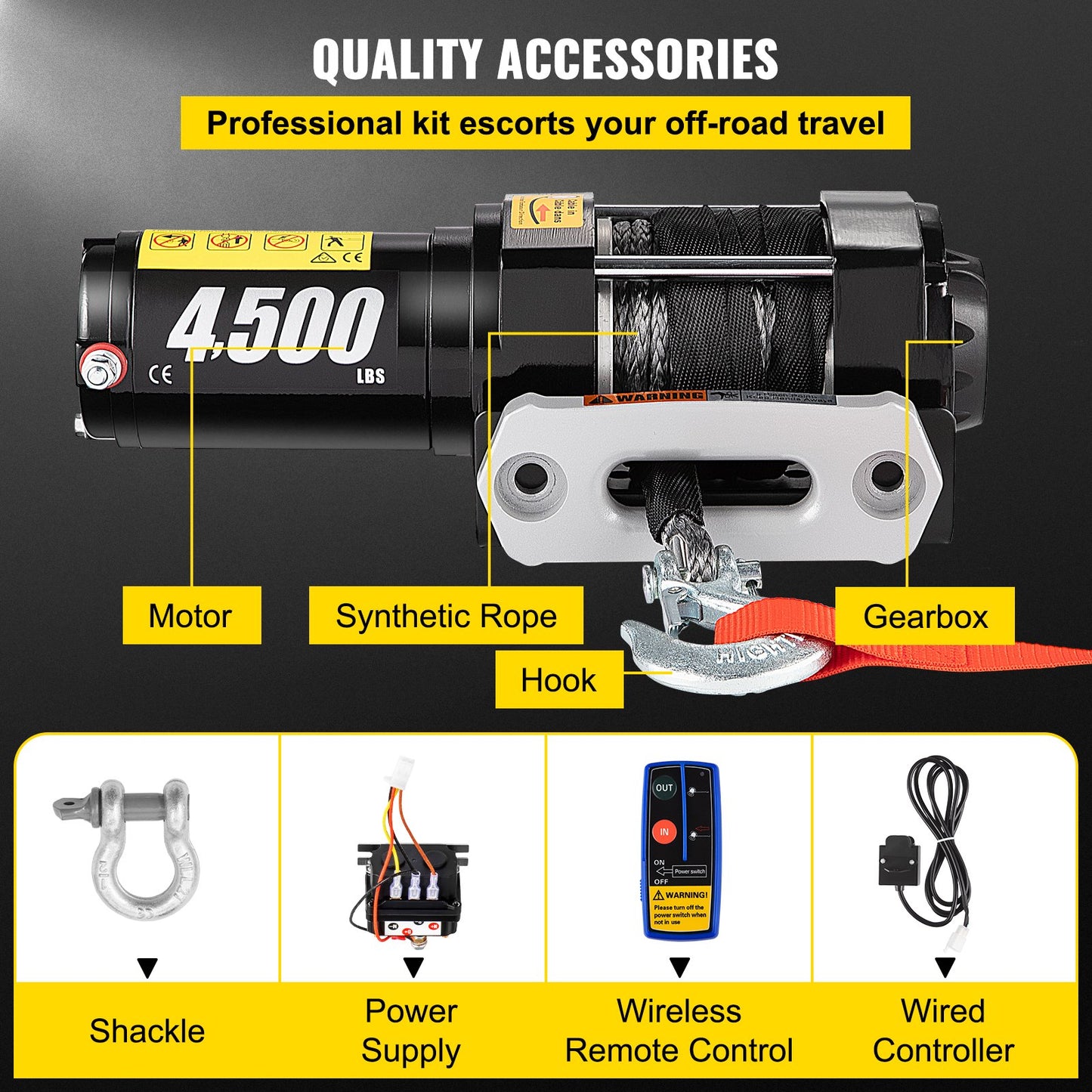 VEVOR Truck Winch 4,500LBS, Electric Winch Synthetic Rope 12V, Power Winch with