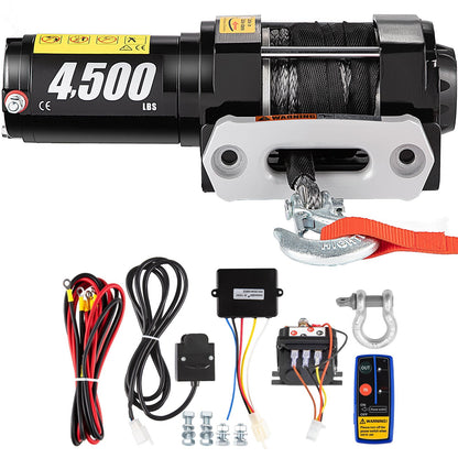 Electric Winch 2041 kg with Synthetic Rope & Wireless Remote, 12V for UTV/ATV