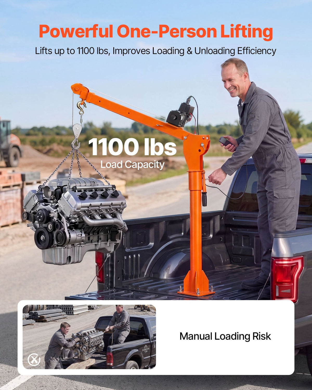 Electric Truck Crane, 499 kg Pickup Truck Crane with 12V Electric Winch, 360° Rotating Telescopic Boom, Premium Galvanized Steel, Foldable Pickup Bed Jib for Machine Lumber Attic Lifting