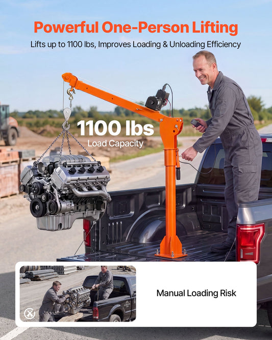 Electric Truck Crane, 499 kg Pickup Truck Crane with 12V Electric Winch, 360° Rotating Telescopic Boom, Premium Galvanized Steel, Foldable Pickup Bed Jib for Machine Lumber Attic Lifting