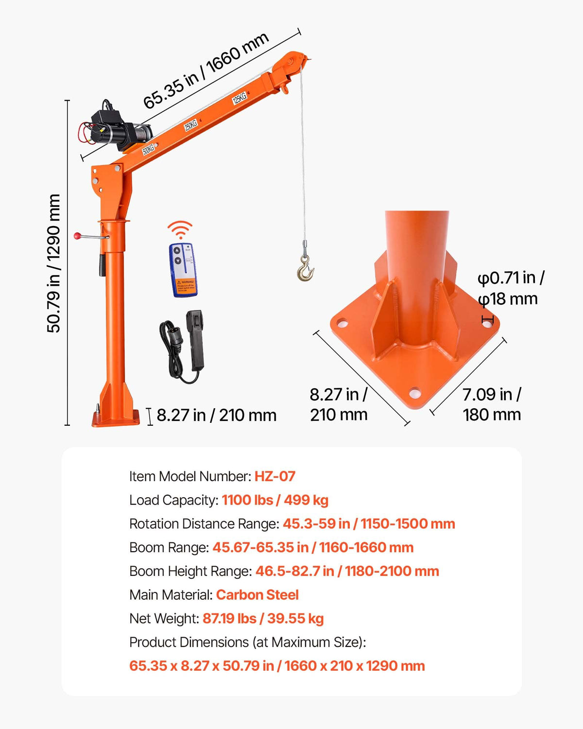 Electric Truck Crane, 499 kg Pickup Truck Crane with 12V Electric Winch, 360° Rotating Telescopic Boom, Premium Galvanized Steel, Foldable Pickup Bed Jib for Machine Lumber Attic Lifting