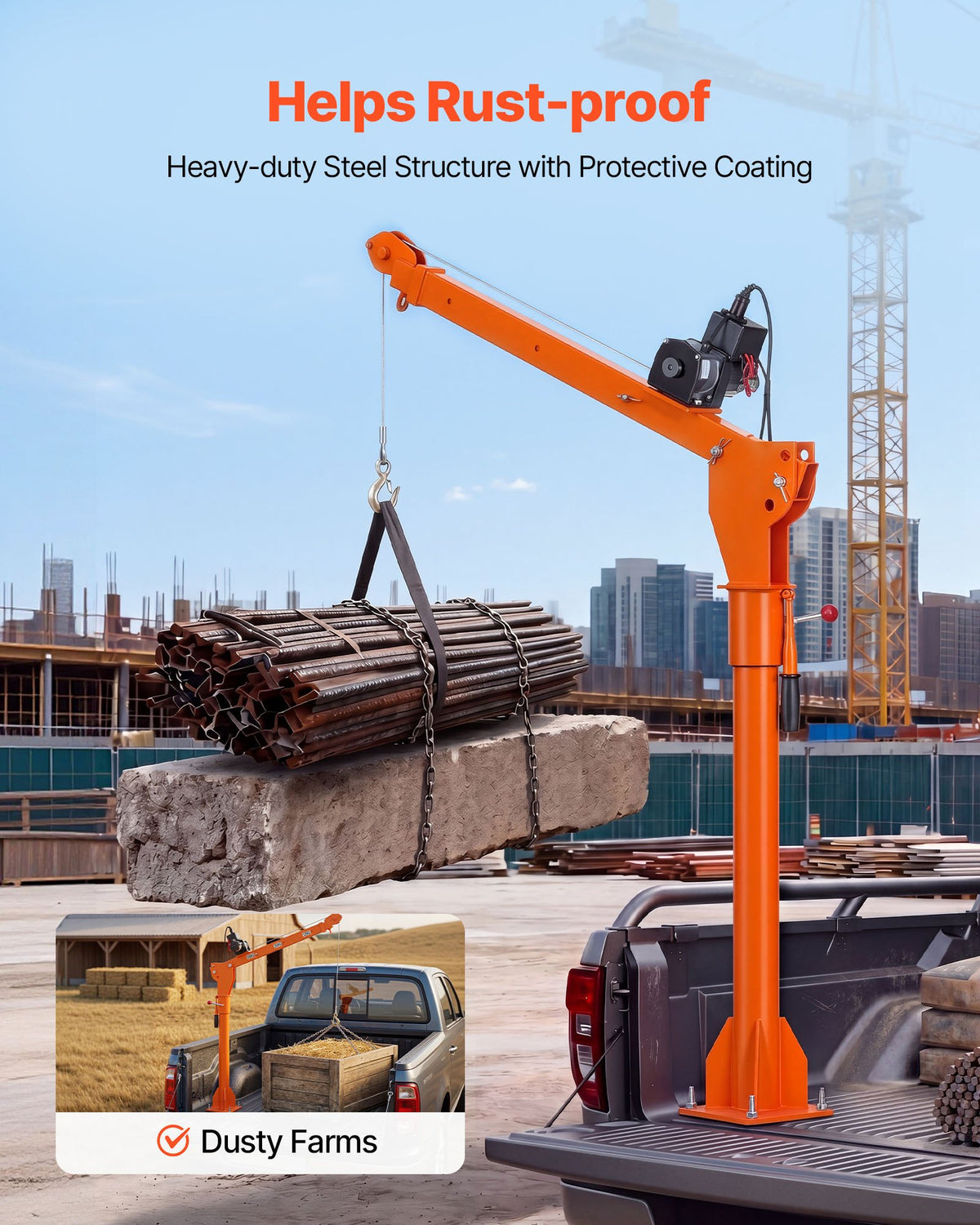 Electric Truck Crane, 499 kg Pickup Truck Crane with 12V Electric Winch, 360° Rotating Telescopic Boom, Premium Galvanized Steel, Foldable Pickup Bed Jib for Machine Lumber Attic Lifting