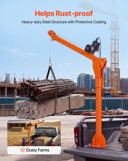 Electric Truck Crane, 499 kg Pickup Truck Crane with 12V Electric Winch, 360° Rotating Telescopic Boom, Premium Galvanized Steel, Foldable Pickup Bed Jib for Machine Lumber Attic Lifting