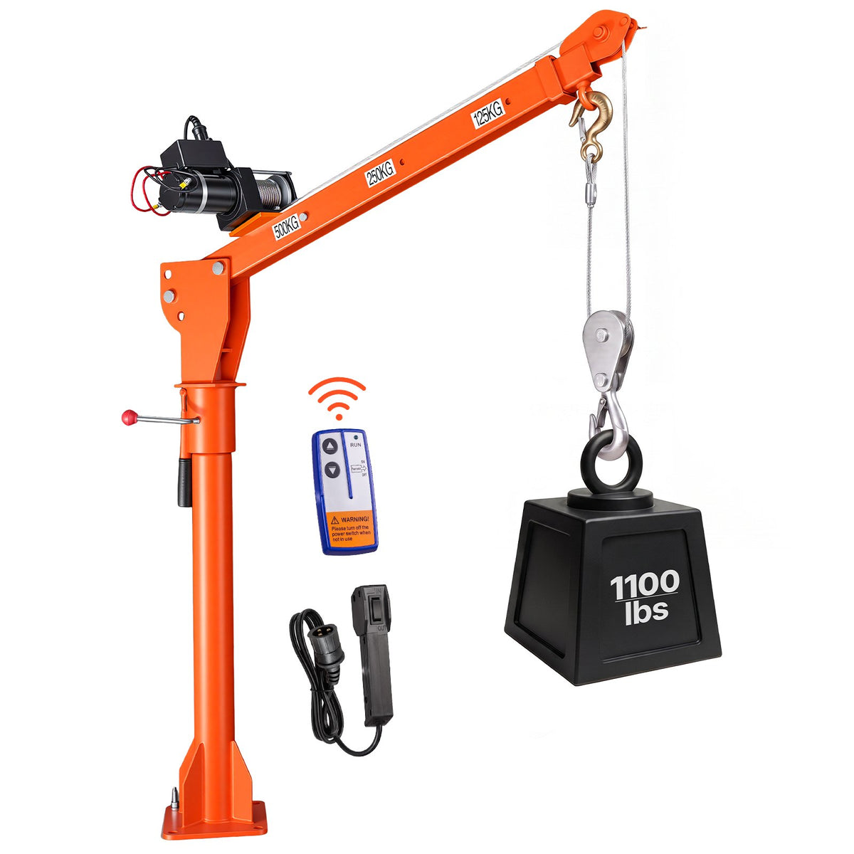 Electric Truck Crane, 499 kg Pickup Truck Crane with 12V Electric Winch, 360° Rotating Telescopic Boom, Premium Galvanized Steel, Foldable Pickup Bed Jib for Machine Lumber Attic Lifting