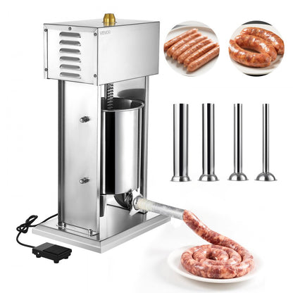 Electric Sausage Stuffer, 22 LBS / 10 L Vertical Meat Stuffer, Stepless Speed Control and Foot Pedal, Stainless Steel He