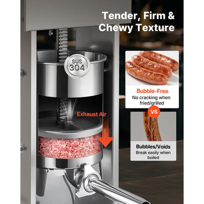 Electric Sausage Stuffer, 33 LBS / 15 L Vertical Meat Stuffer, Stepless Speed Control and Foot Pedal, Stainless Steel He