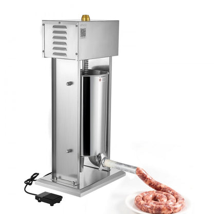 Electric Sausage Stuffer, 33 LBS / 15 L Vertical Meat Stuffer, Stepless Speed Control and Foot Pedal, Stainless Steel He